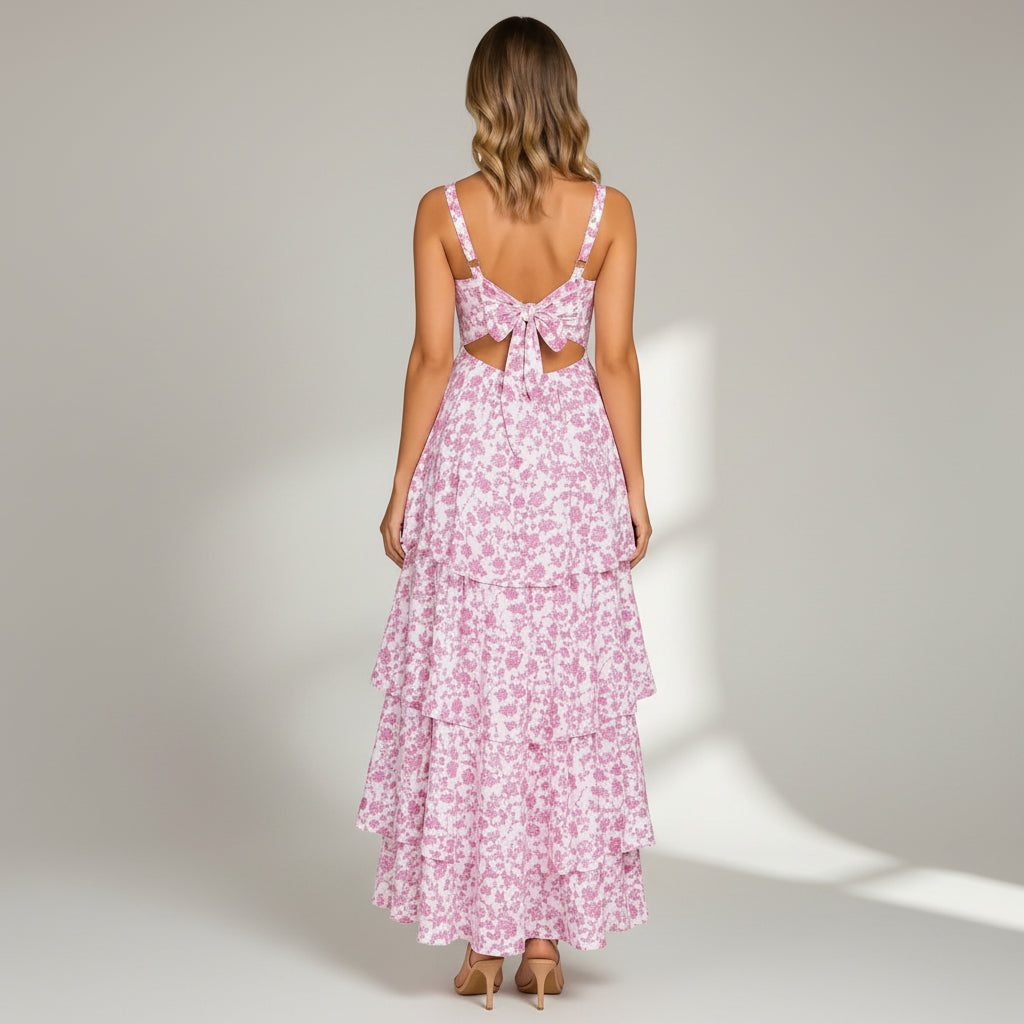 Tiered Chiffon Wedding Guest Dress Garden Party Pink 5