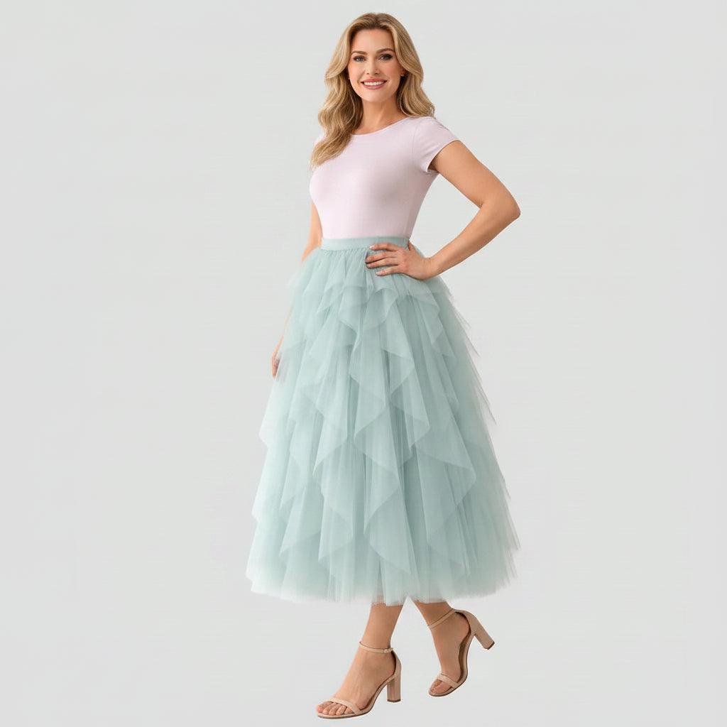 Tiered Midi Tulle Skirt Mint 4