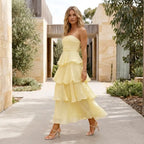 Tiered Ruffle Maxi Dress with Ruffle Trim Yellow 1