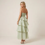Tiered Ruffle Maxi Dress with Ruffle Trim Green 3