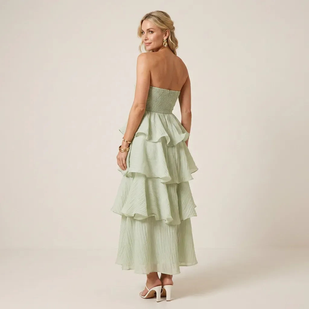Tiered Ruffle Maxi Dress with Ruffle Trim Green 3