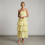 Tiered Ruffle Maxi Dress with Ruffle Trim Yellow 4