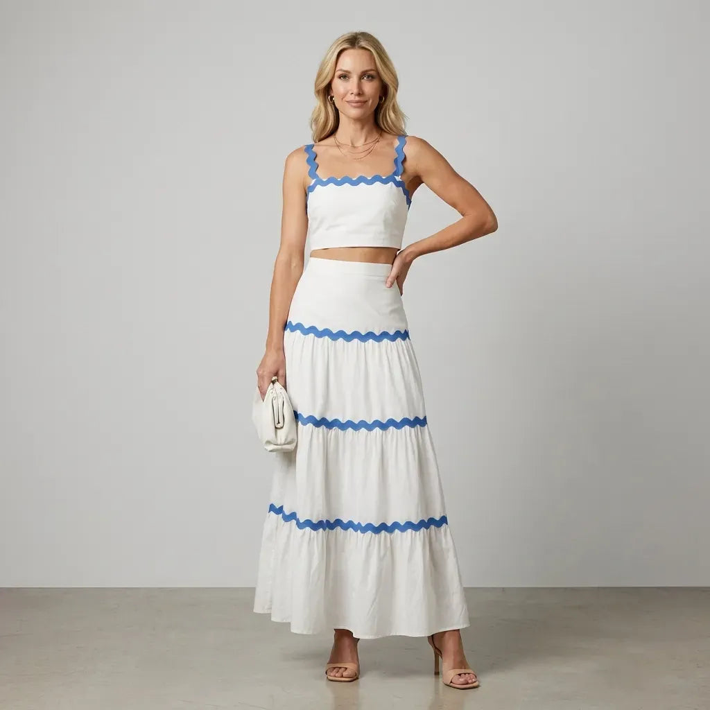 Tiered Two Piece Maxi Skirt Set White 5