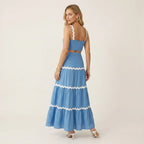 Tiered Two Piece Maxi Skirt Set Blue 6