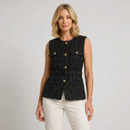 Tweed Belted Waistcoat with Buttons Black 7