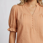 Women's V-Neck Puff Short Sleeve Blouse