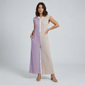 Sleeveless Wide-Leg Jumpsuit with Henley-Style Button Placket