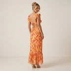 V-Neck Ruffle Maxi Dress with Cutout Detail Orange 2