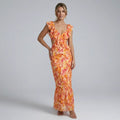 V-Neck Ruffle Maxi Dress with Cutout Detail Orange 4