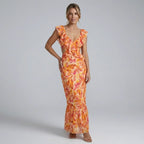 V-Neck Ruffle Maxi Dress with Cutout Detail Orange 4