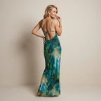 V-Neck Viscose Slip Maxi Dress with Slit Green 3