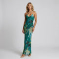 V-Neck Viscose Slip Maxi Dress with Slit Green 4