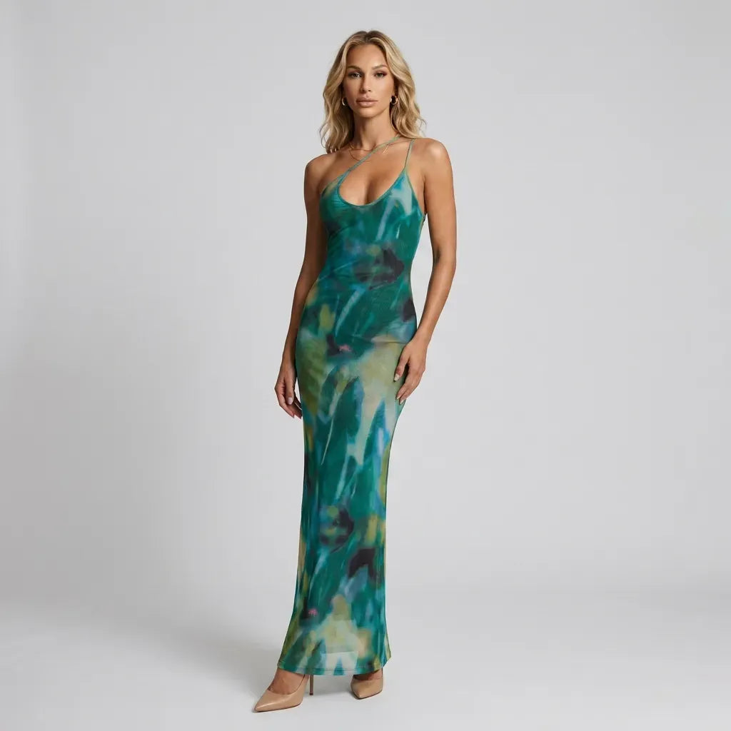 V-Neck Viscose Slip Maxi Dress with Slit Green 4