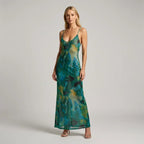 V-Neck Viscose Slip Maxi Dress with Slit Green 5