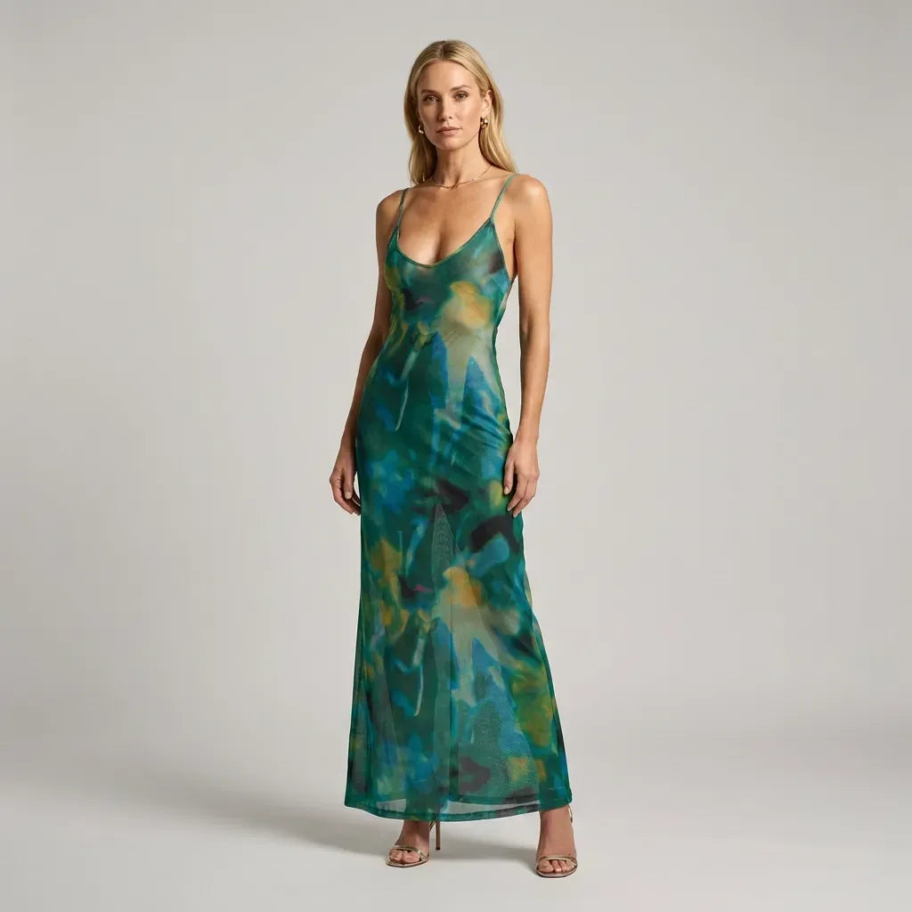 V-Neck Viscose Slip Maxi Dress with Slit Green 5