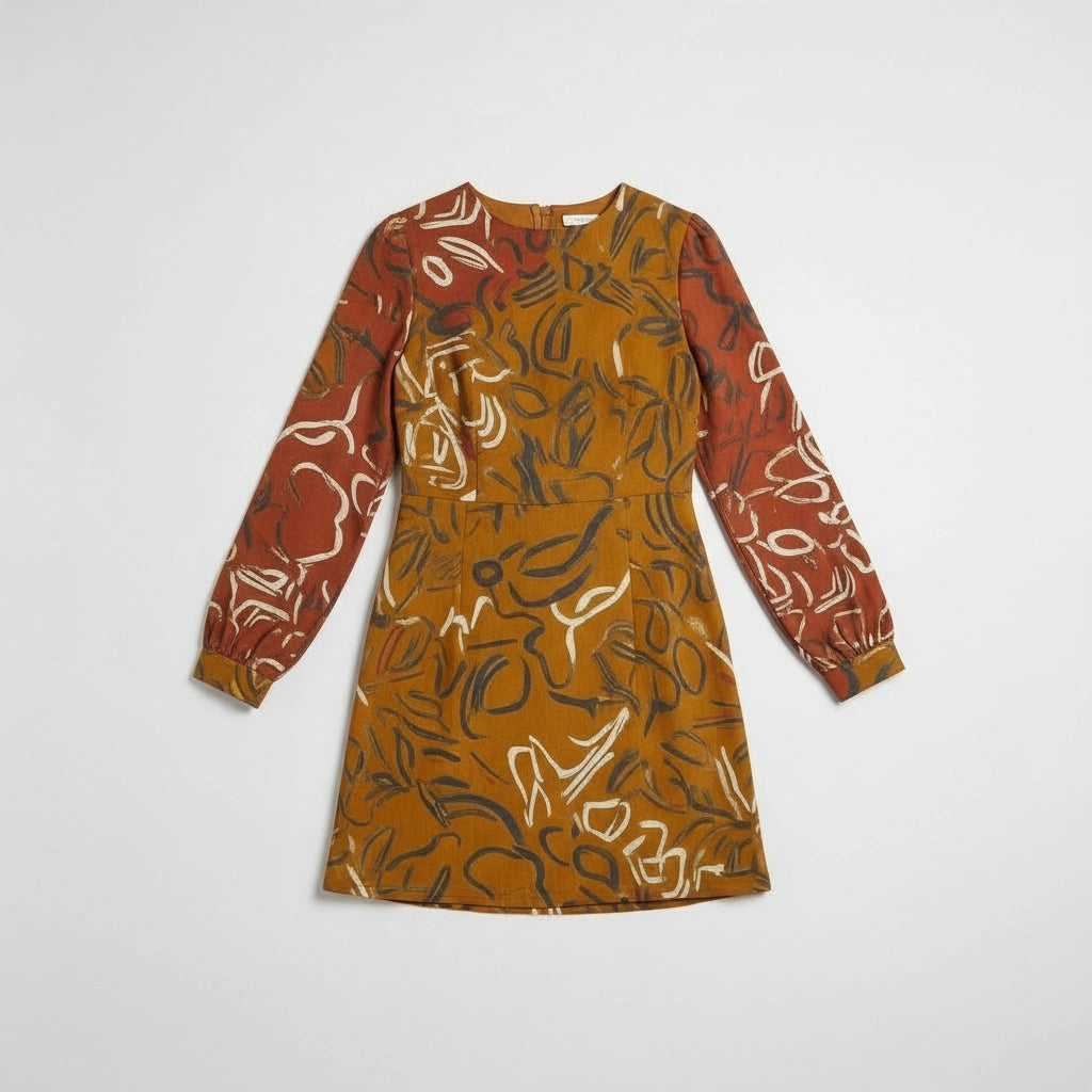 Long Sleeve Mini Dress With Abstract Print