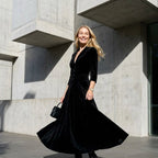 Velvet Fitted Maxi Dress with V-Neck Black 1