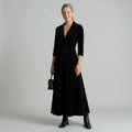 Velvet Fitted Maxi Dress with V-Neck Black 3
