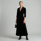Velvet Fitted Maxi Dress with V-Neck Black 3