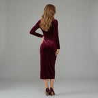 Velvet Bodycon Winter Dress with Ruched Detail 2