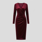Velvet Bodycon Winter Dress with Ruched Detail Bordeaux 3