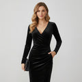 Velvet Bodycon Winter Dress with Ruched Detail Black 6