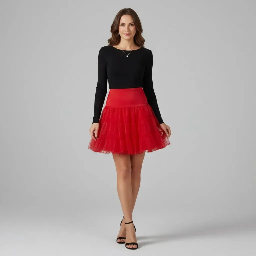 Voluminous Tulle Skirt Petticoat Tiered Red 1
