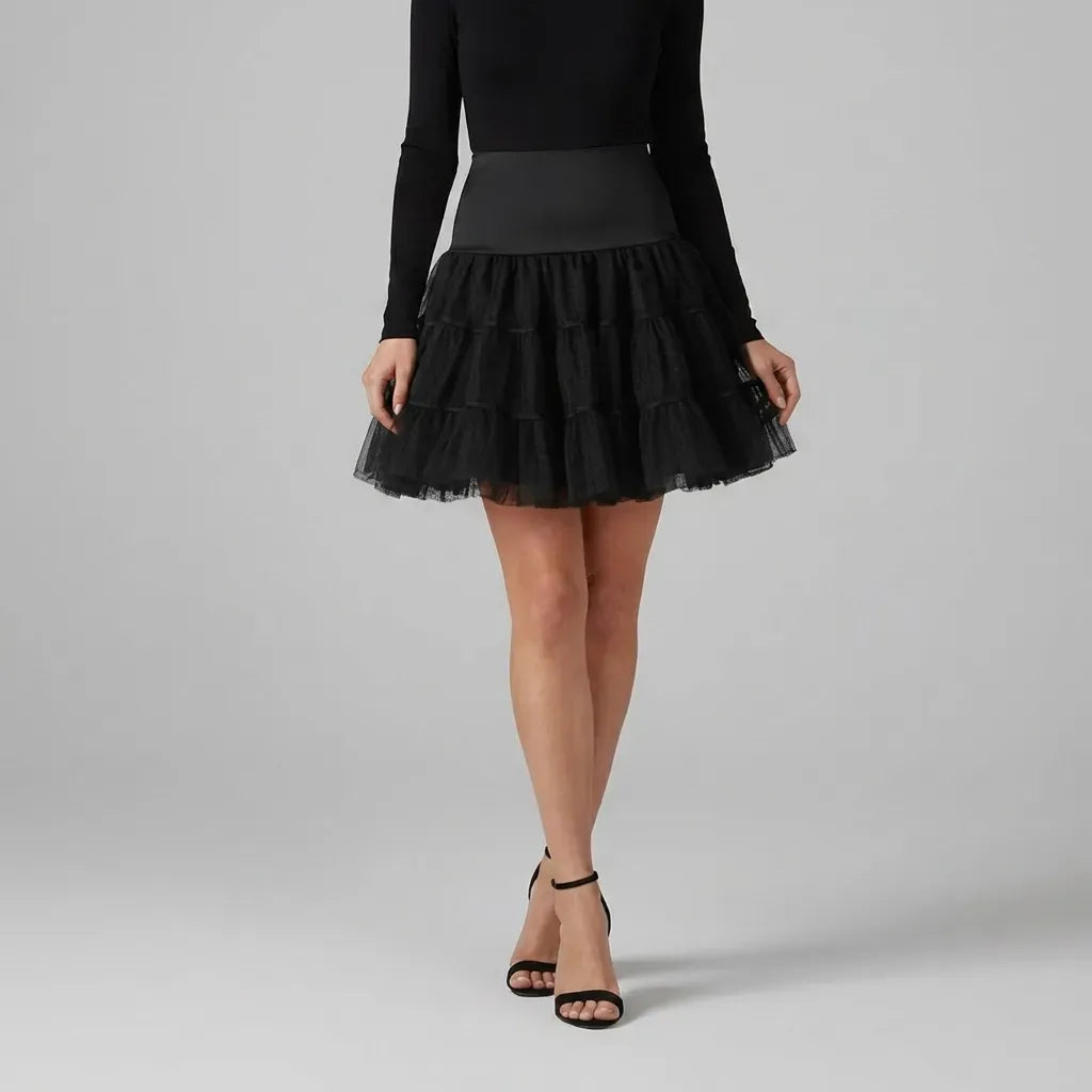 Voluminous Tulle Skirt Petticoat Tiered Black 3