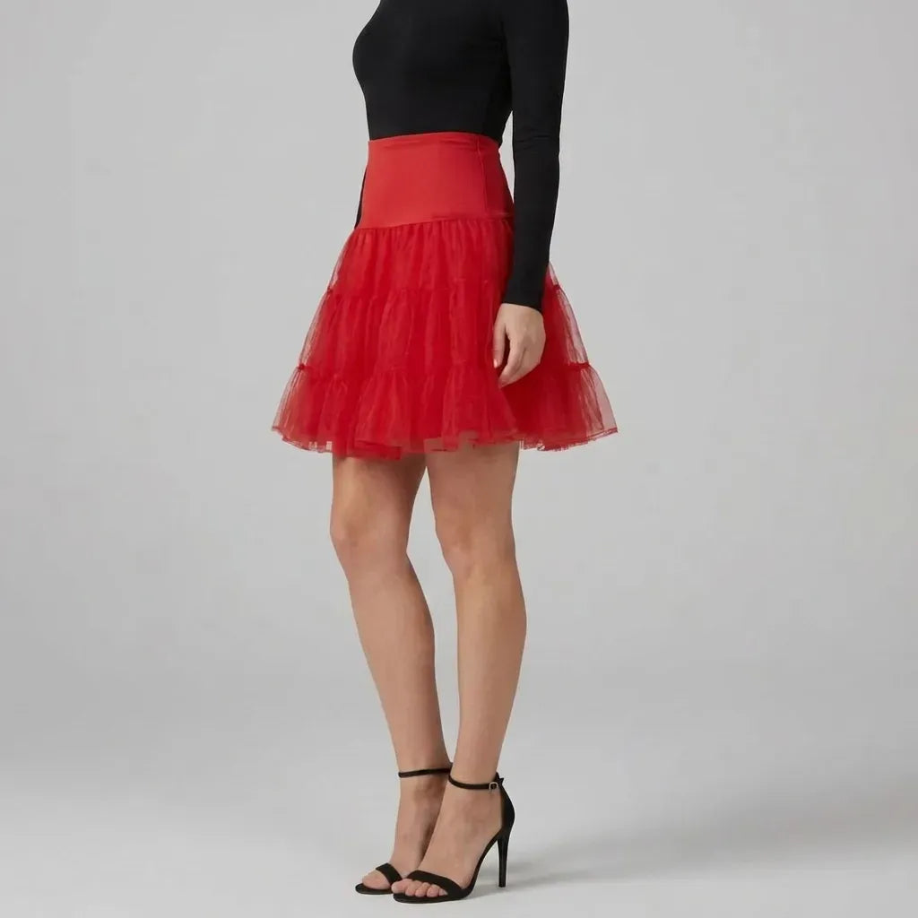 Voluminous Tulle Skirt Petticoat Tiered Red 6