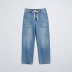 Women’s High Waist Wide Leg Cargo Jeans with Drawstring