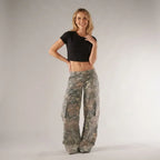 Wide Leg Cargo Pants with Pockets Streetwear Brown 2