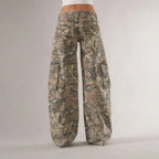 Wide Leg Cargo Pants with Pockets Streetwear Brown 5