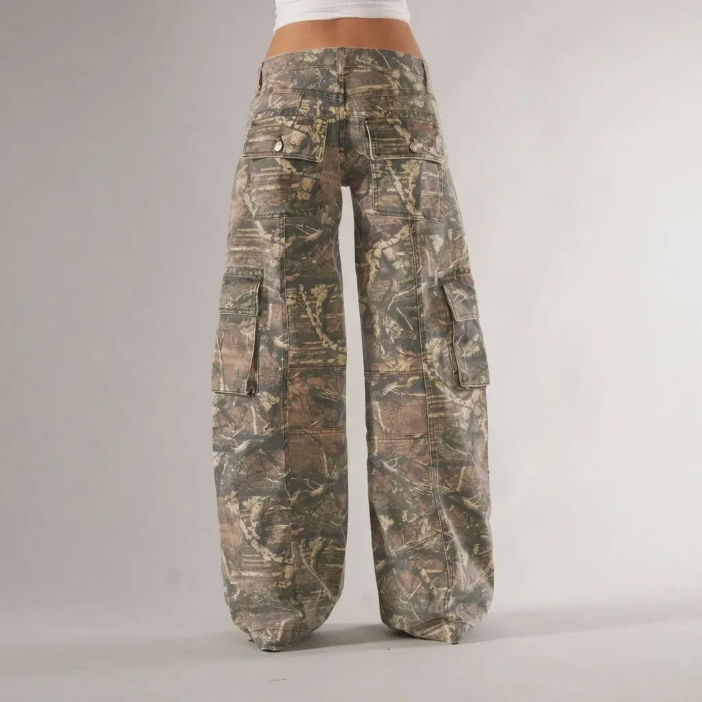 Wide Leg Cargo Pants with Pockets Streetwear Brown 5