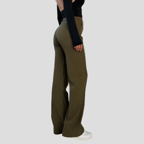 Wide Leg High Waisted Pants with Pockets Green 1