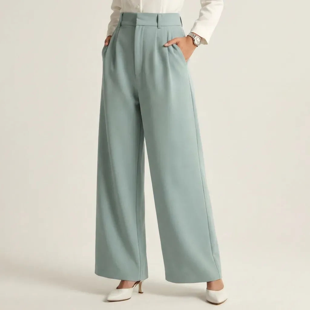 Wide Leg High Waisted Pants with Pockets Light Blue 11