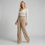 Wide Leg High Waisted Pants with Pockets Beige 2
