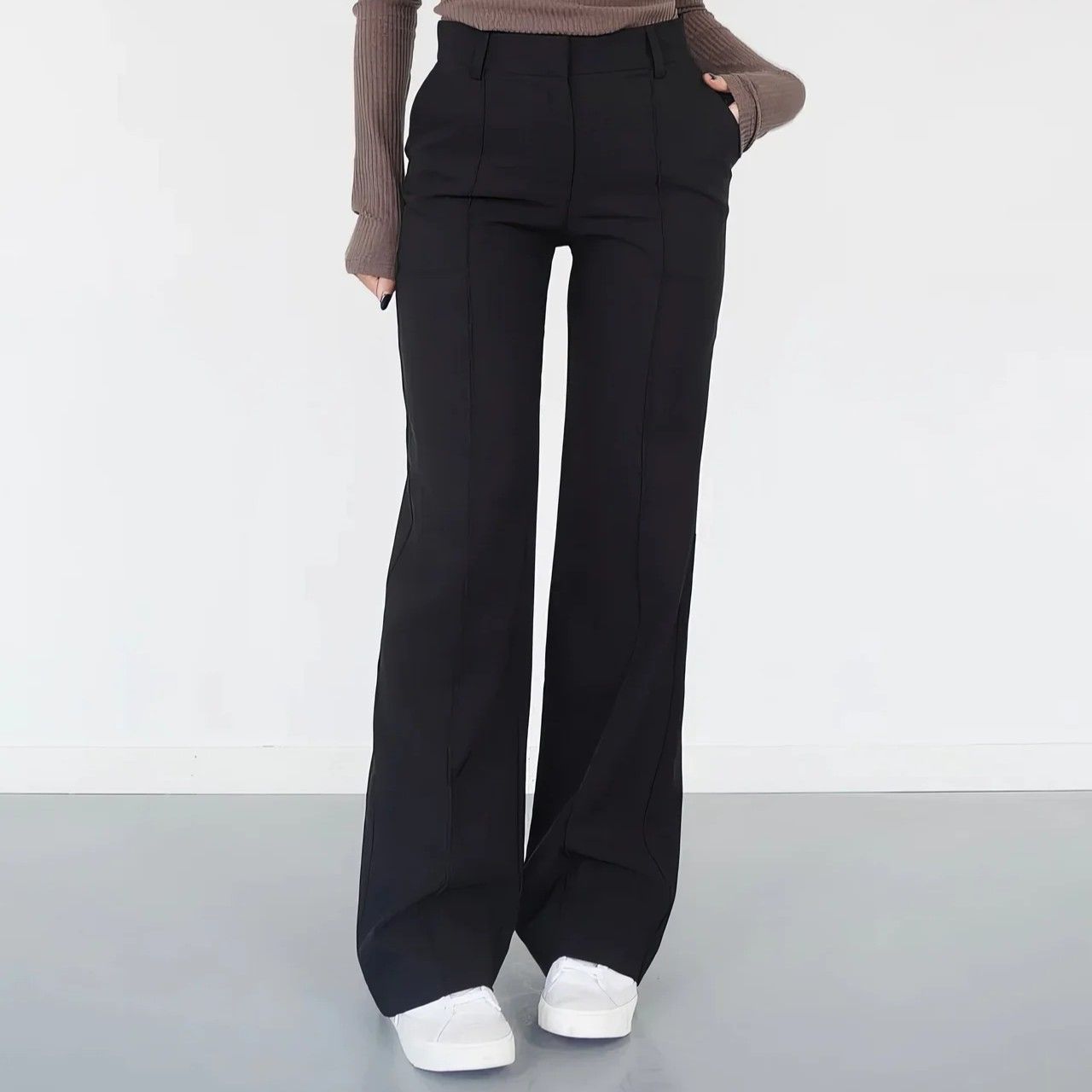 Wide Leg High Waisted Pants with Pockets Black 3