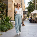 Wide Leg High Waisted Pants with Pockets Light Blue 3