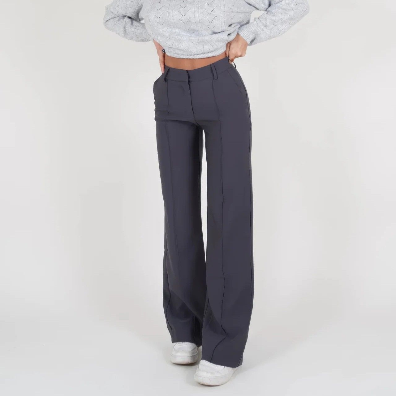 Wide Leg High Waisted Pants with Pockets Grey 4