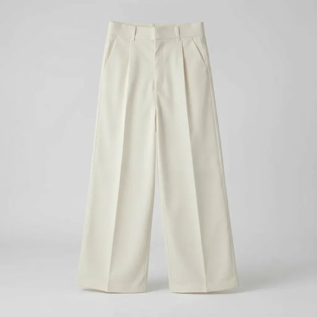 Wide Leg High Waisted Pants with Pockets White 9