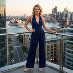 Wide Leg Jumpsuit with Plunge Neckline Black 4
