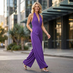 Wide Leg Jumpsuit with Plunge Neckline Purple 5