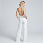 Wide Leg Jumpsuit with Plunge Neckline White 6