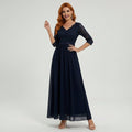 Women's Chiffon Maxi Dress with Lace and 3/4 Sleeves in Dark Blue – 8
