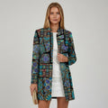 Women's Collarless Colourful Lightweight Long Blazer Jacket in Blue – 2