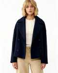 Women's Double-Breasted Jacket with Lapel Collar in Marine Blue – 1