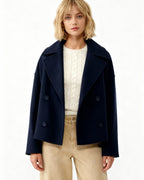 Women's Double-Breasted Jacket with Lapel Collar in Marine Blue – 1