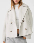 Women's Double-Breasted Jacket with Lapel Collar in White – 12