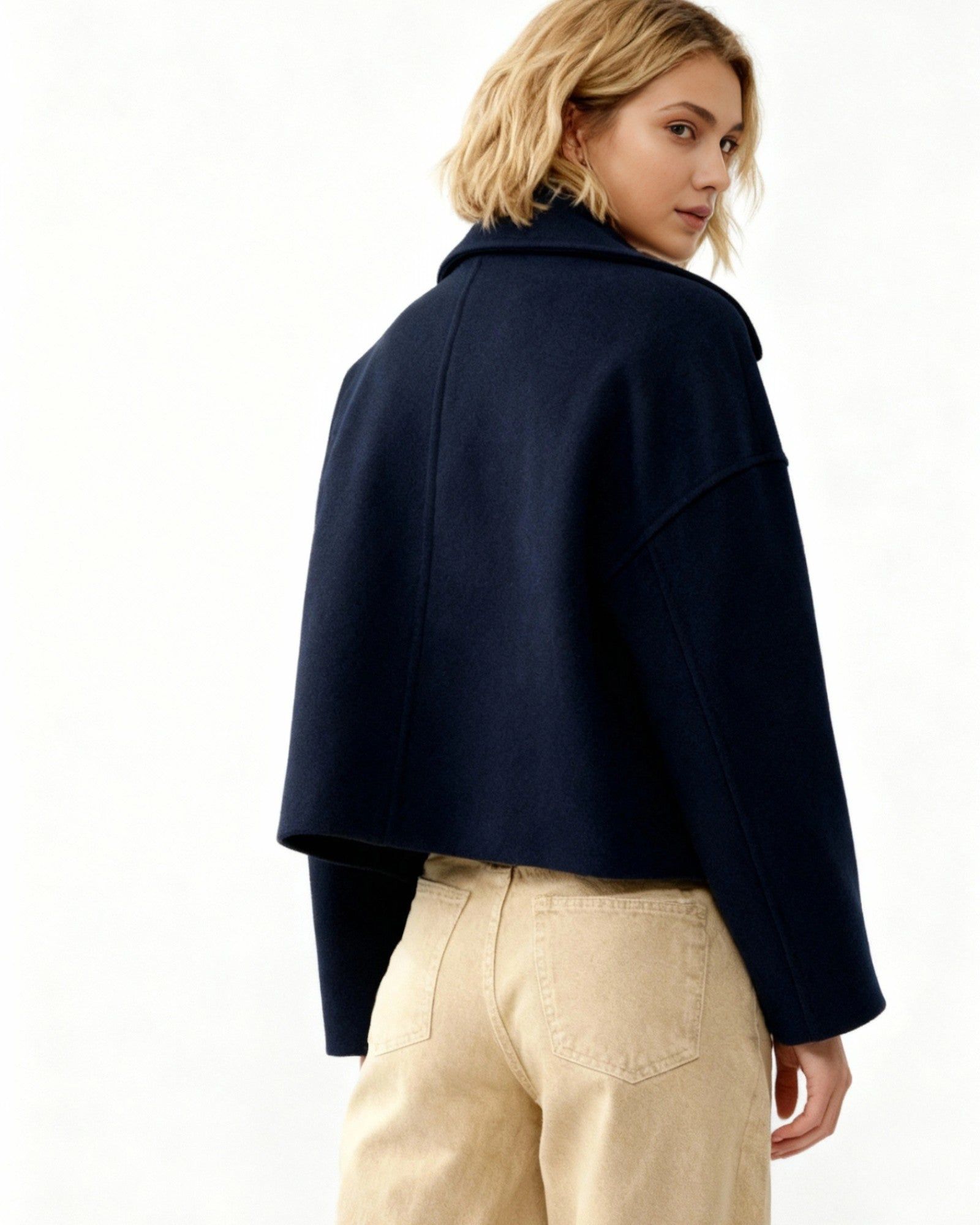 Women's Double-Breasted Jacket with Lapel Collar in Marine Blue – 2