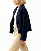 Women's Double-Breasted Jacket with Lapel Collar in Marine Blue – 3